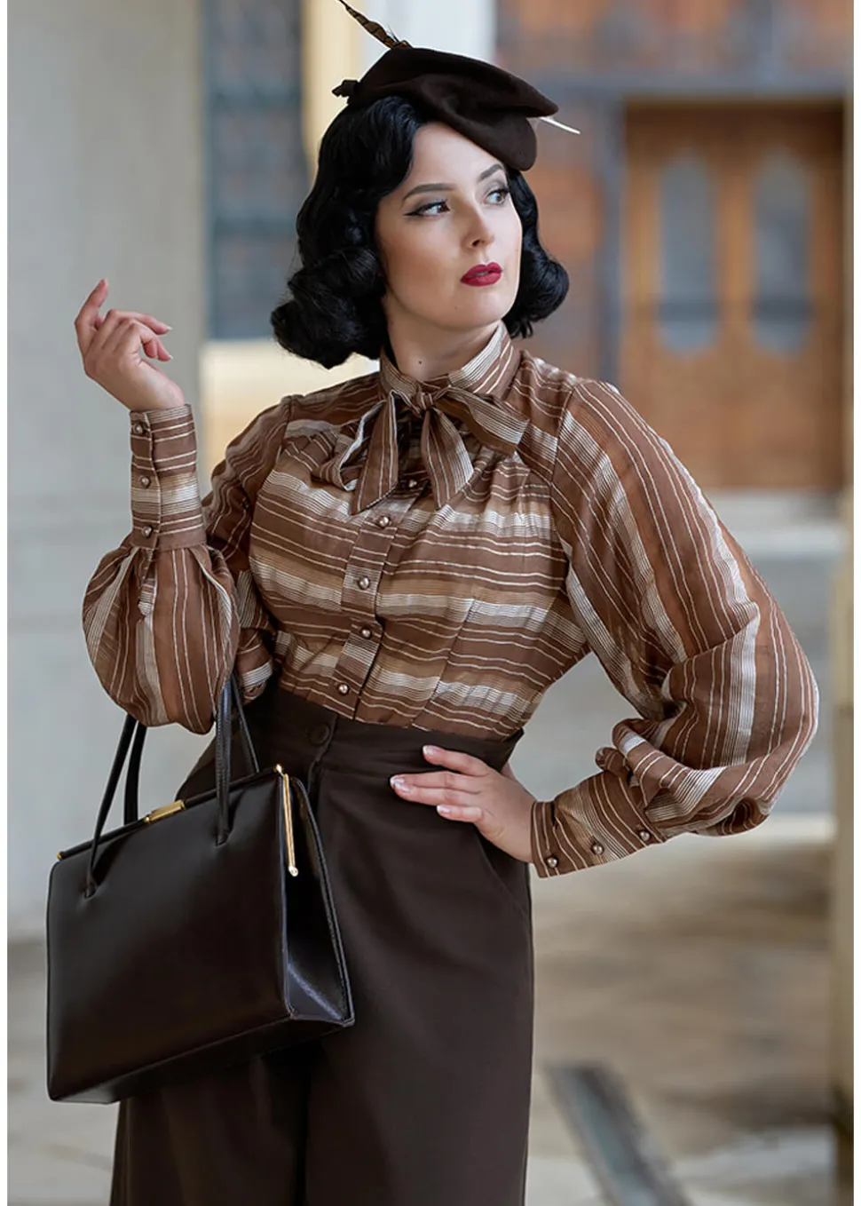 miss_candyfloss_fulande_m_0.webp Miss Candyfloss Fulande Mocha Stripe 40's Blouse Dark Brown