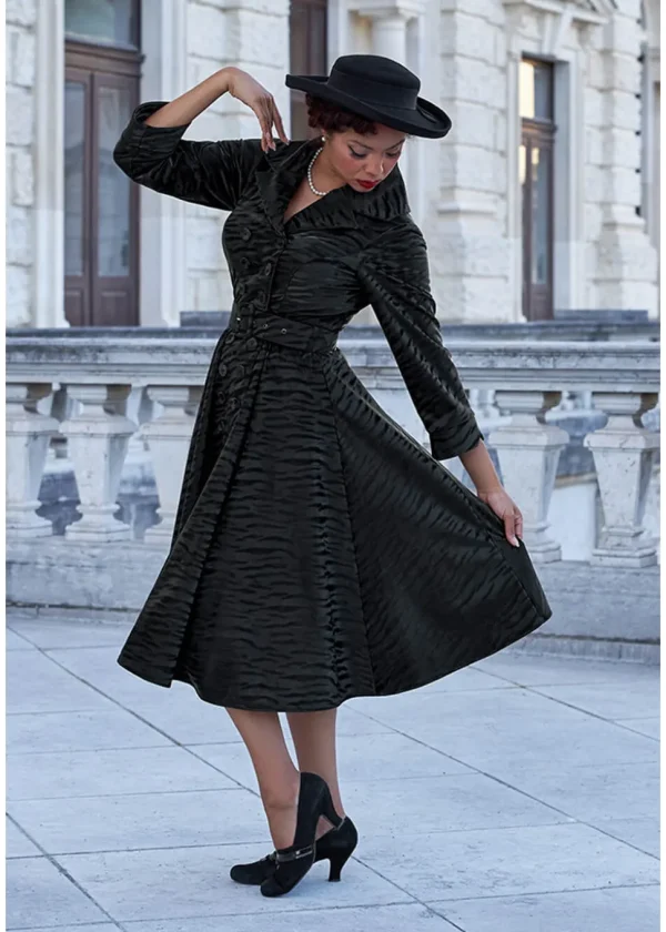 Miss Candyfloss Magena Lou Tiger 50's Swing Coat Dress Black