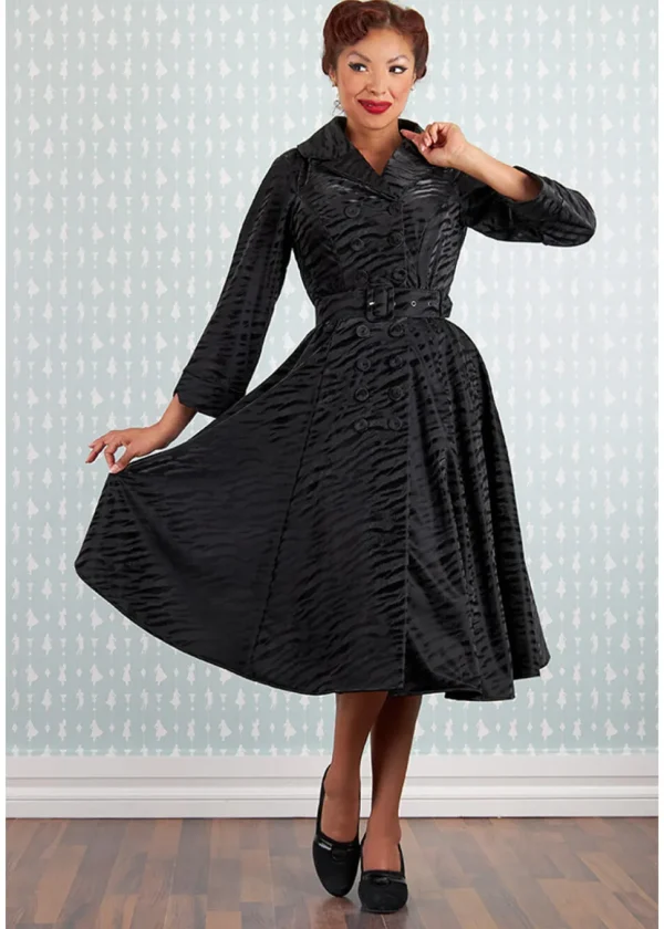 Miss Candyfloss Magena Lou Tiger 50's Swing Coat Dress Black