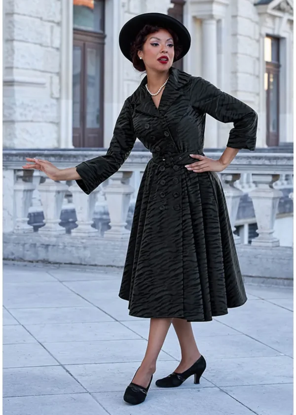 Miss Candyfloss Magena Lou Tiger 50's Swing Coat Dress Black