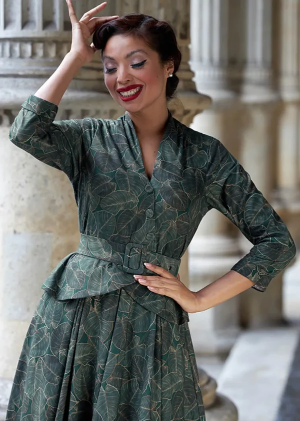 Miss Candyfloss Rebekah Gia Goldleaf 50's Swing Dress Green
