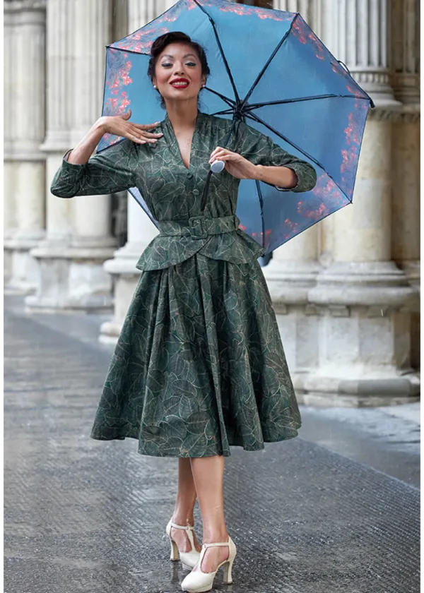 Miss Candyfloss Rebekah Gia Goldleaf 50's Swing Dress Green