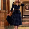 Miss Candyfloss Valencia Lee Velvet 40's Swing Dress Navy
