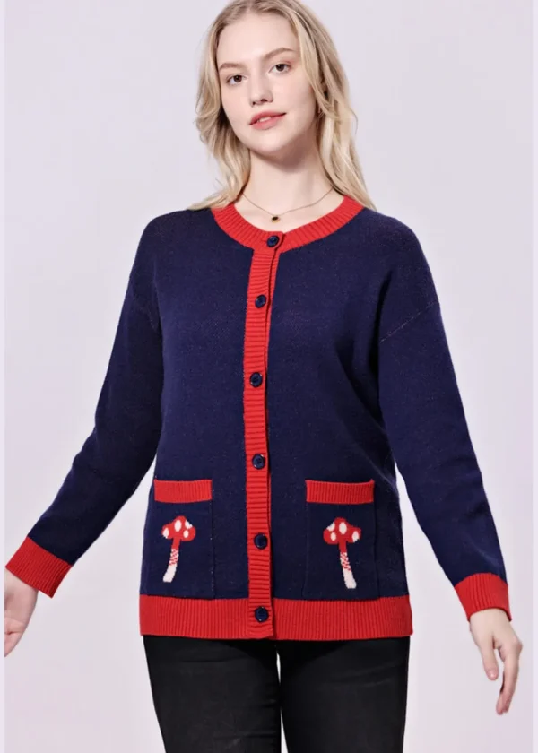 Miss Lulo Adley Red Panda Mushroom Cardigan Navy Blue
