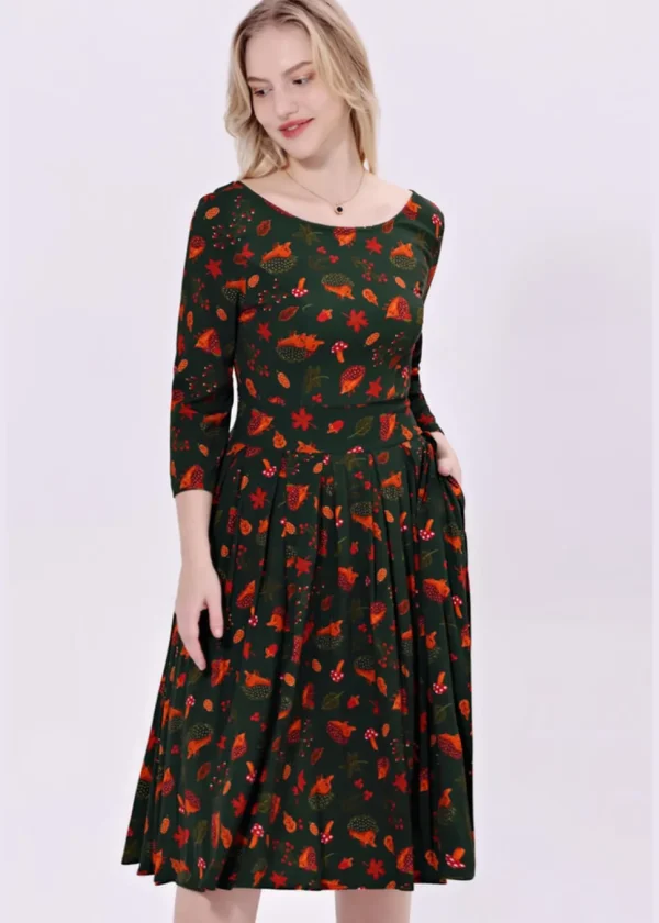 Miss Lulo Amaya Hedgehog 50's Swing Dress Green