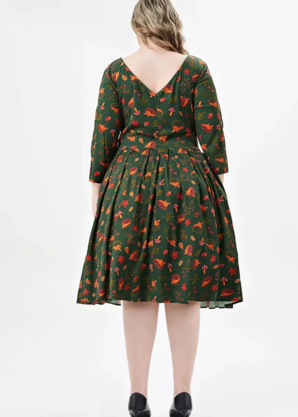 Miss Lulo Amaya Hedgehog 50's Swing Dress Green