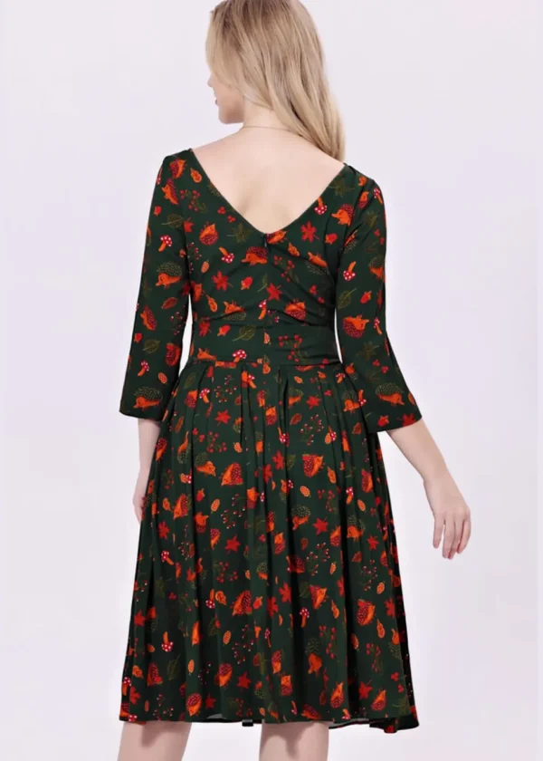 Miss Lulo Amaya Hedgehog 50's Swing Dress Green