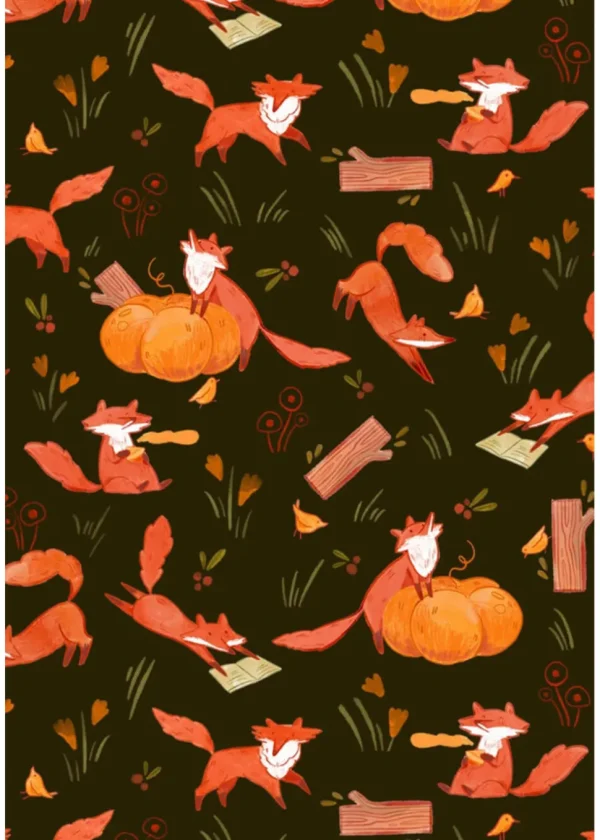 Miss Lulo Bri Autumn Foxes 50's Swing Dress Grey