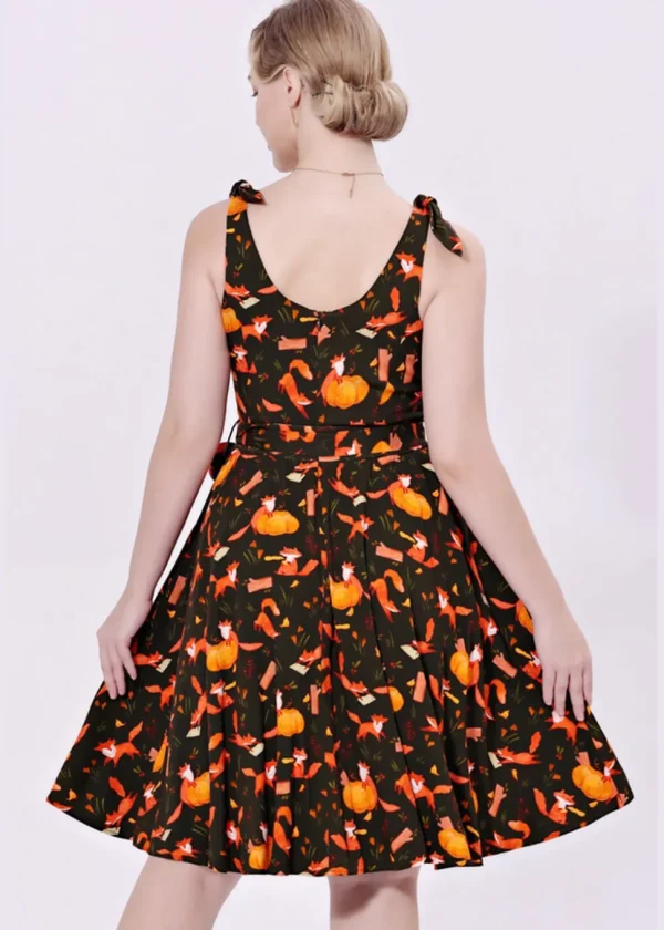 Miss Lulo Bri Autumn Foxes 50's Swing Dress Grey