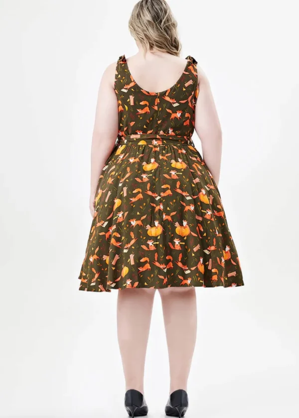 Miss Lulo Bri Autumn Foxes 50's Swing Dress Grey