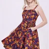 Miss Lulo Kyla Black Cats & Witches 50's Swing Dress Purple