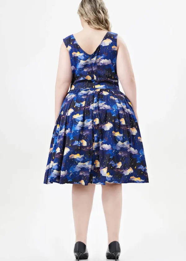 Miss Lulo Lily Raining Clouds 50's Swing Dress Navy