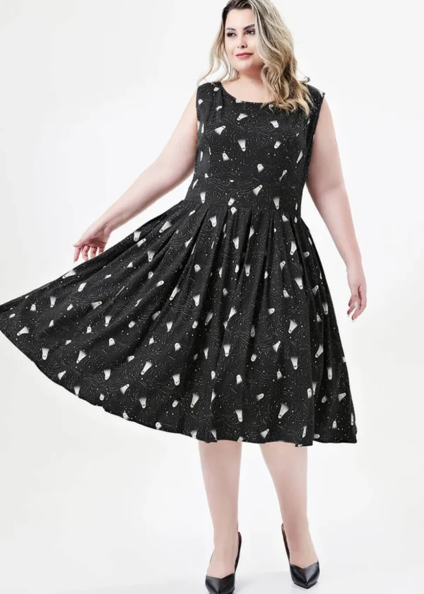 Miss Lulo Lily Spooky Ghosts 50's Swing Dress Black