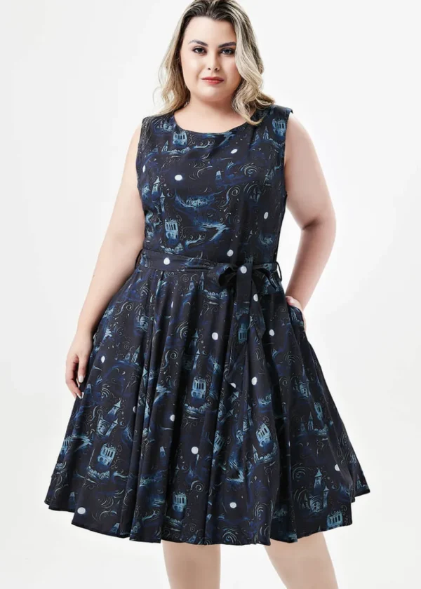 Miss Lulo Ruby Dark Towers 50's Swing Dress Black