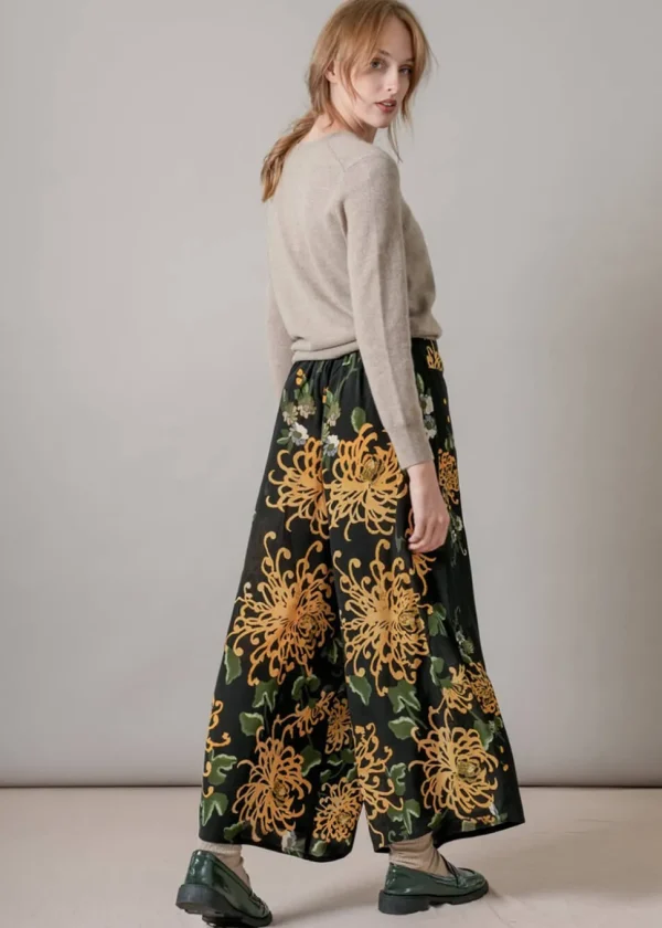 One Hundred Stars Chrysanthemum Crepe Palazzo Trousers Black
