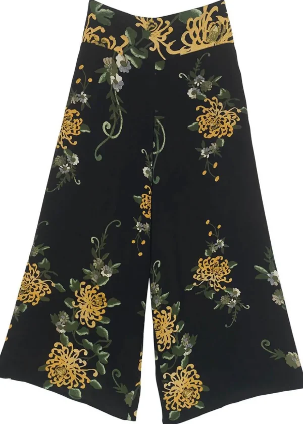 One Hundred Stars Chrysanthemum Crepe Palazzo Trousers Black