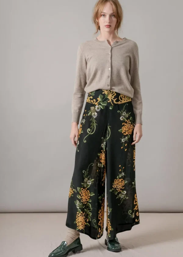 One Hundred Stars Chrysanthemum Crepe Palazzo Trousers Black