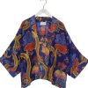 One Hundred Stars Climbing Peacock Short Kimono Royalblue