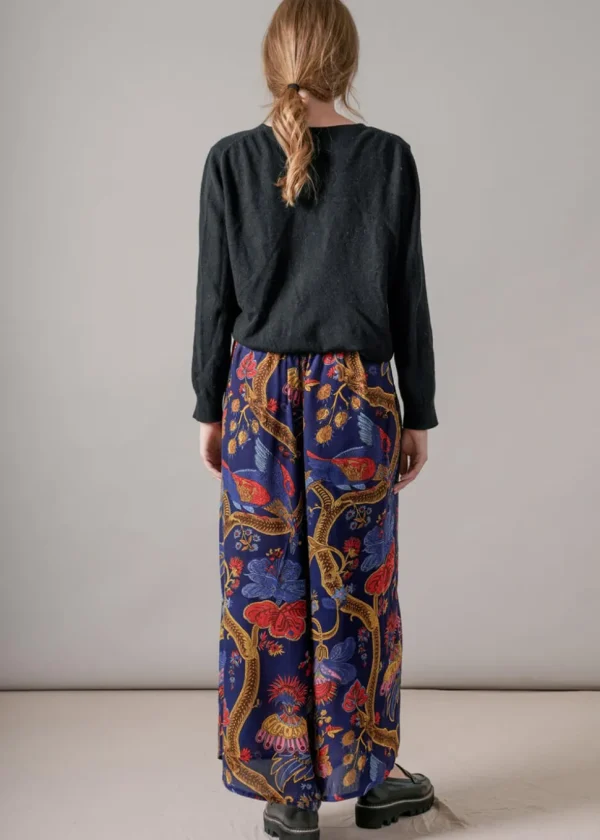 One Hundred Stars Climbing Peacock Crepe Palazzo Trousers Royalblue
