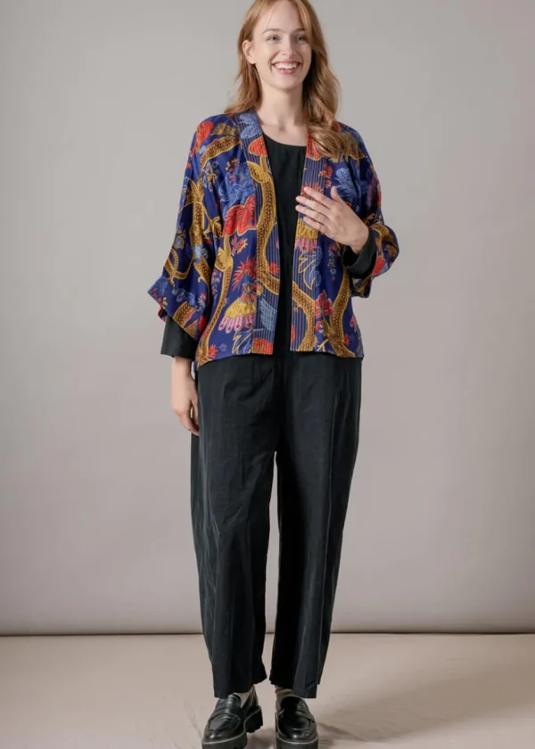 One Hundred Stars Climbing Peacock Short Kimono Royalblue