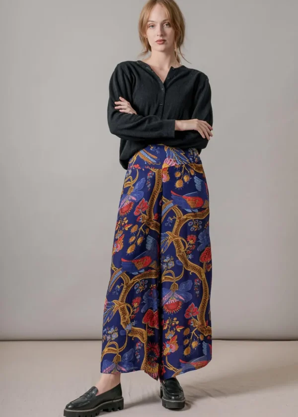 One Hundred Stars Climbing Peacock Crepe Palazzo Trousers Royalblue