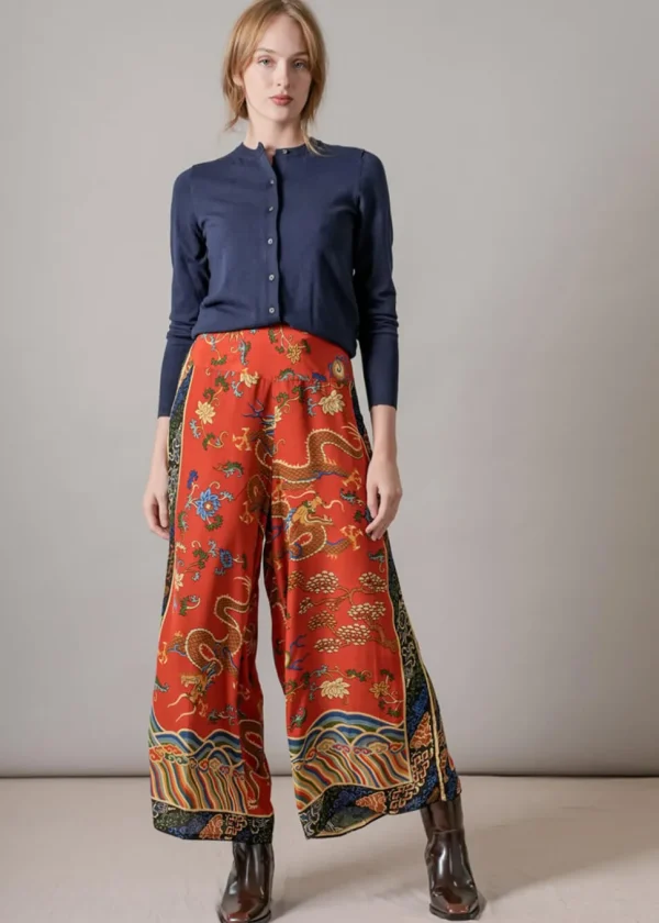 One Hundred Stars Dragon Crepe Palazzo Trousers Rust