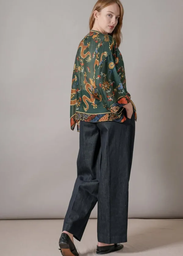 One Hundred Stars Dragon Short Kimono Green