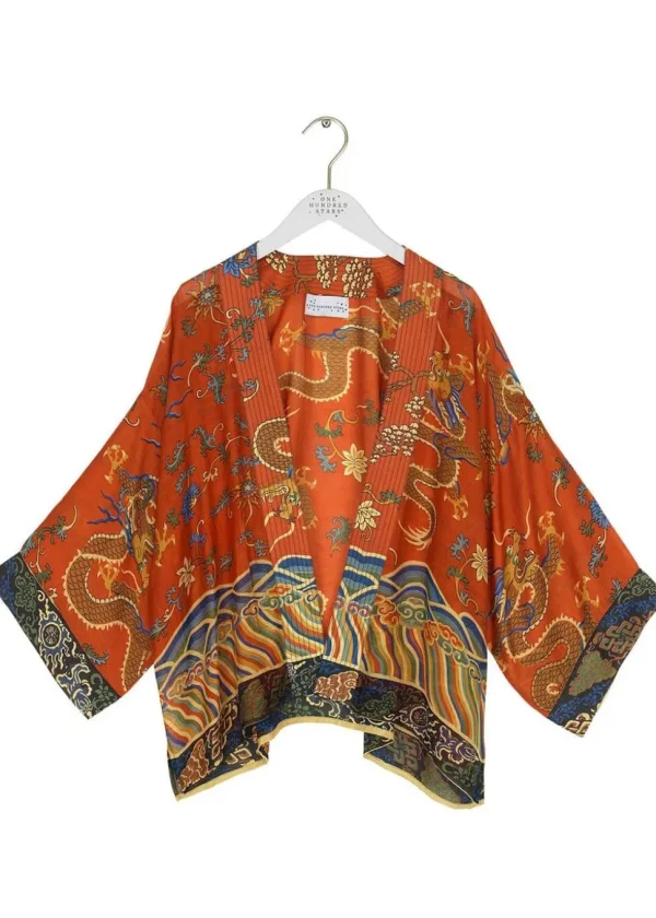 One Hundred Stars Dragon Short Kimono Rust