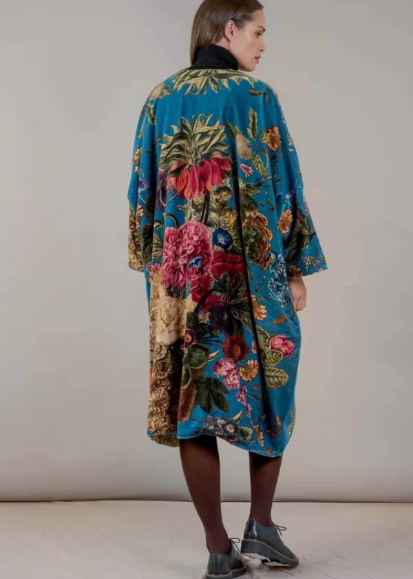 One Hundred Stars Primula Velvet Long Kimono Teal