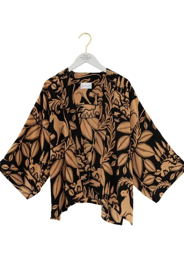One Hundred Stars Sphinx Crepe Short Kimono Black