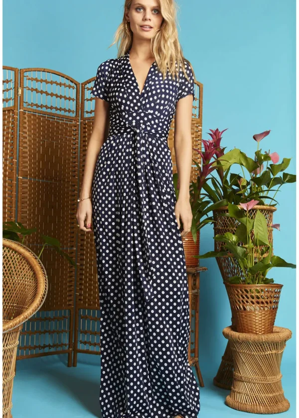 Onjenu Pitot Polkadot 70's Maxi Dress Navy