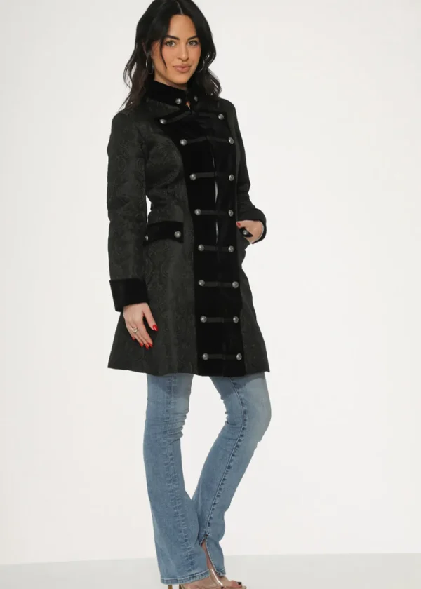 Orchid Bloom Artemis Jacquard Coat Black
