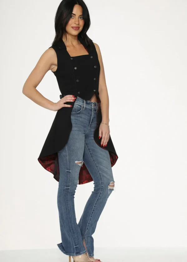 Orchid Bloom Queen Jacquard Waistcoat Black Red