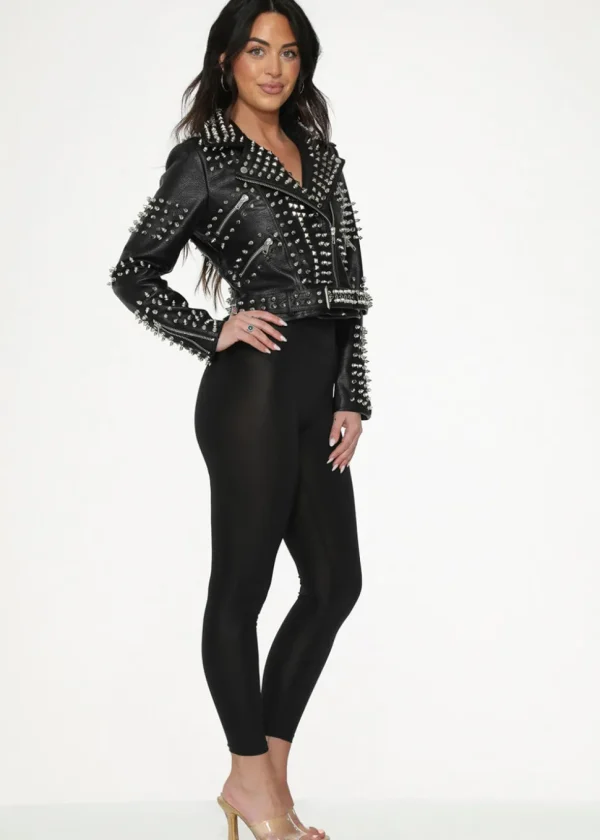 Orchid Bloom Spike PU Jacket Black