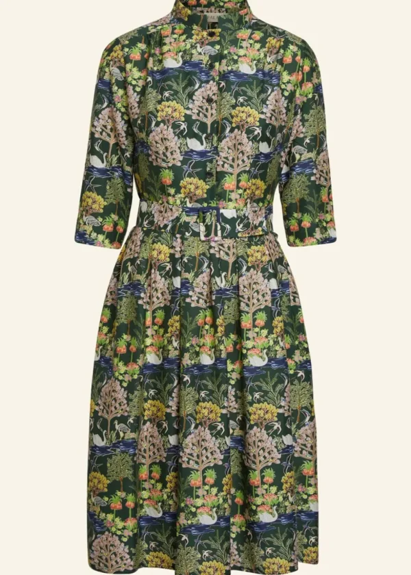 Palava Cynthia Botanical Gardens 40's A-Line Dress Dark Green