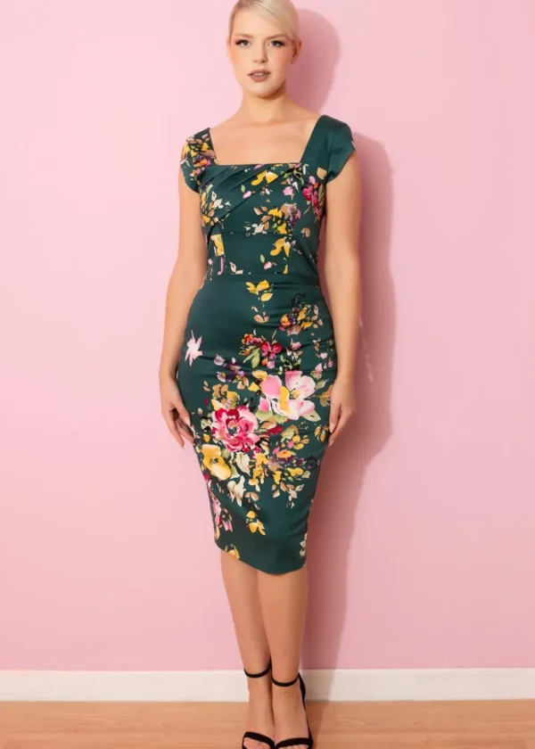 Pretty Dress Company Cara Seville 50's Pencil Dress Forest Green