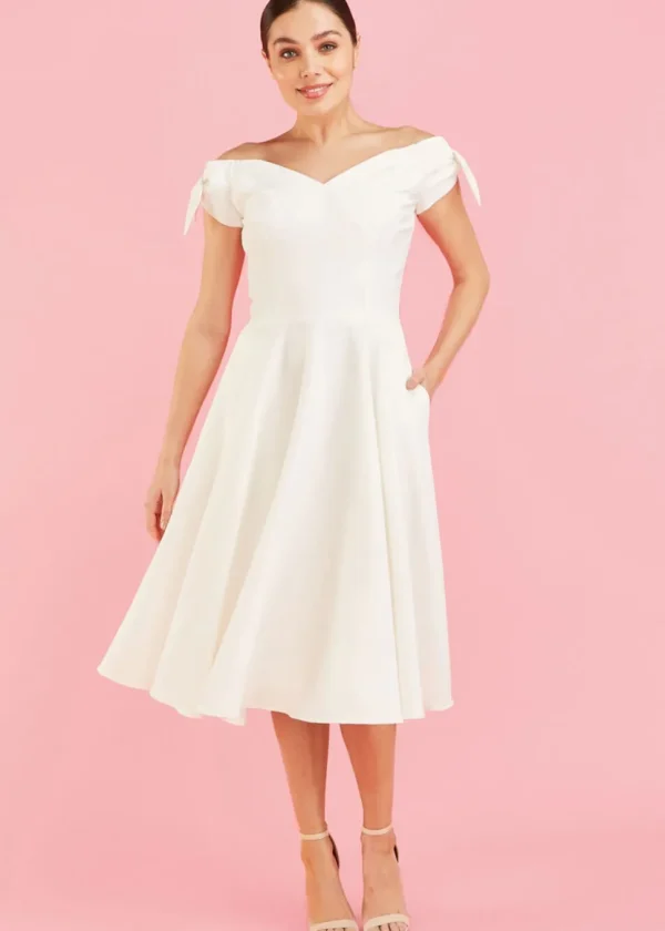Pretty Dress Company Fatale Bow 50's Midi Swing Dress Ivory