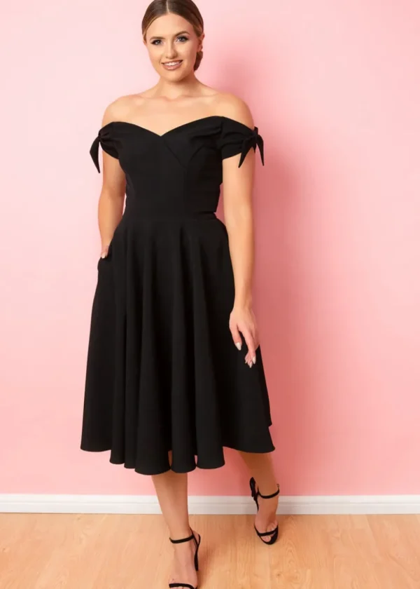 Pretty Dress Company Fatale Bow 50's Midi Swing Dress Black