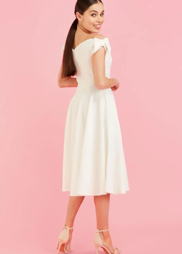 Pretty Dress Company Fatale Bow 50's Midi Swing Dress Ivory