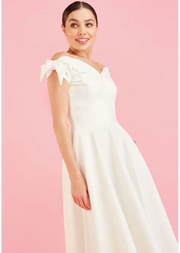 Pretty Dress Company Fatale Bow 50's Midi Swing Dress Ivory