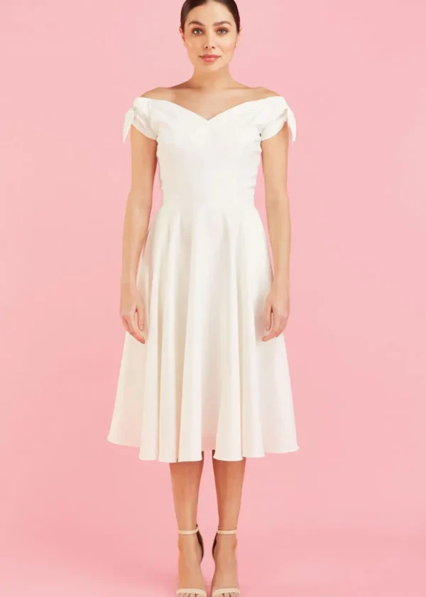 Pretty Dress Company Fatale Bow 50's Midi Swing Dress Ivory