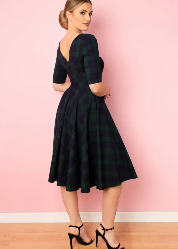 Pretty Dress Company Hepburn Tartan 50's Swing Dress Green & Navy