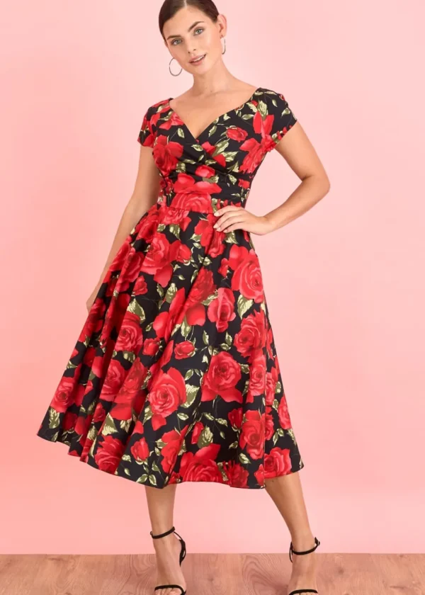 Pretty Dress Company Hourglass Sorrento 50's Swing Dress Black Red