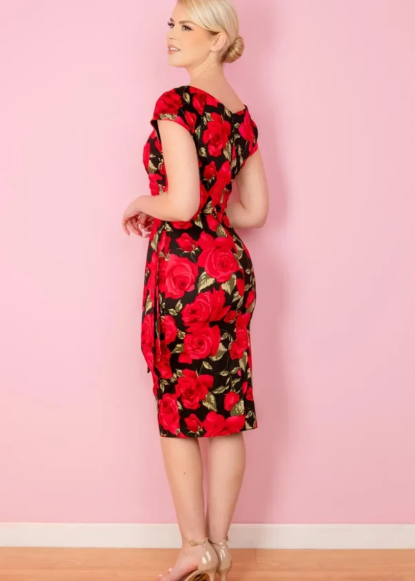 Pretty Dress Company Hourglass Sorrento 50's Pencil Dress Black Red