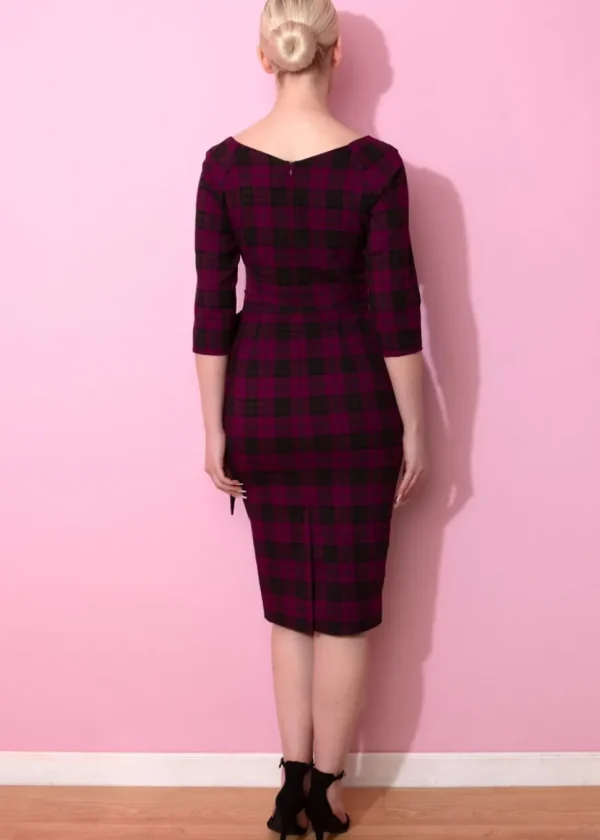 Pretty Dress Company Hourglass Tartan Pencil Dress Berry