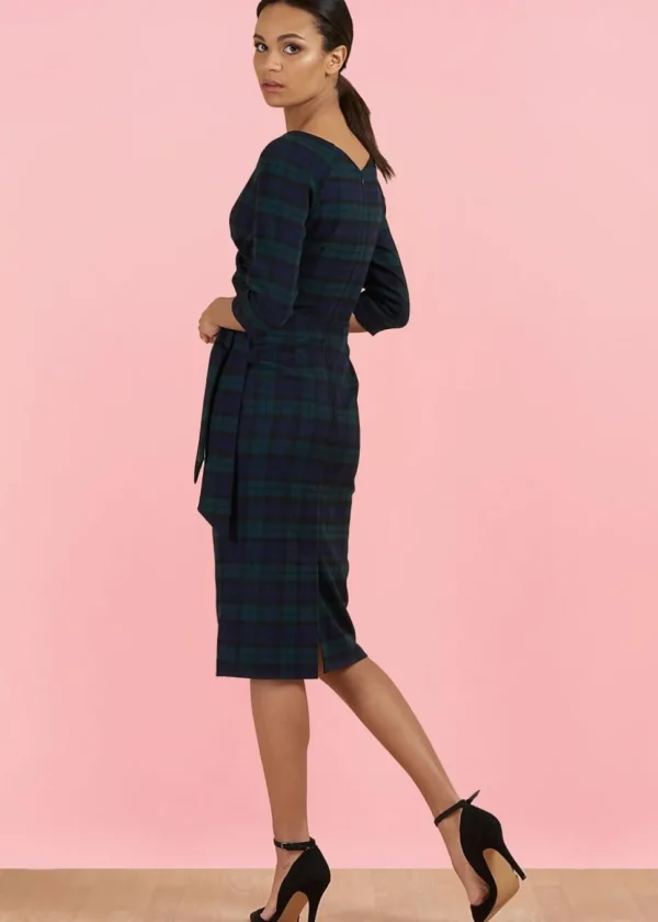 Pretty Dress Company Hourglass Tartan Pencil Dress Green & Navy
