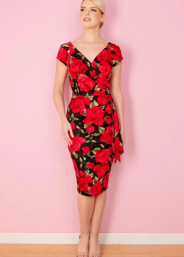 Pretty Dress Company Hourglass Sorrento 50's Pencil Dress Black Red