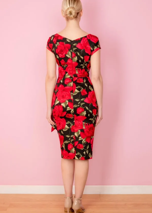 Pretty Dress Company Hourglass Sorrento 50's Pencil Dress Black Red