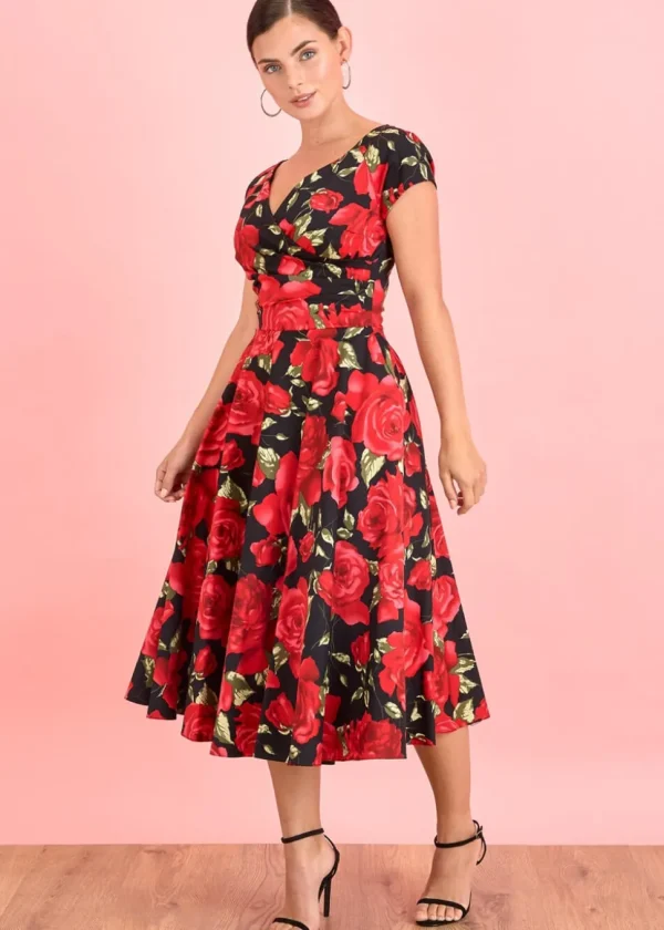 Pretty Dress Company Hourglass Sorrento 50's Swing Dress Black Red