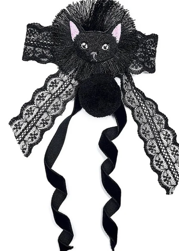 Punk Rave Kitty Cat Brooch Hair Clip Black